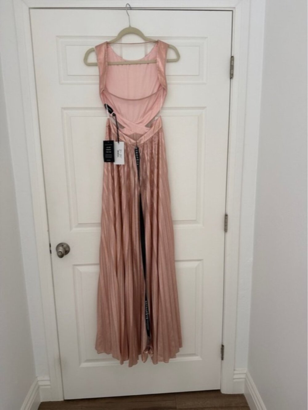 Retrofete Metallic Blush Cutout Pleated Maxi Gown. - Picture 9 of 10